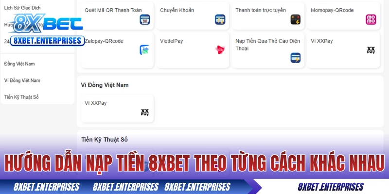 Hướng dẫn nạp tiền 8xbet theo từng cách khác nhau